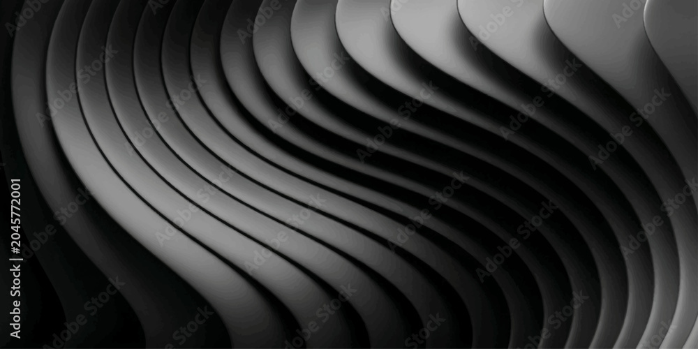 Fototapeta premium Abstract black and white background featuring a 3d geometric spiral tunnel design with metallic steel lines and a curved technology texture in a modern perspective wallpaper
