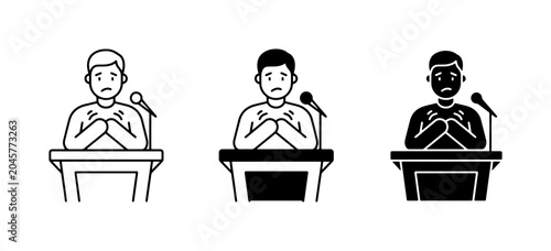 Bilde på lerret Public Speaking Anxiety Icon Set, Nervous Presenter, Stage Fright, Fear of Crowd