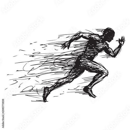 Εκτύπωση καμβά Dynamic Sketchy Runner Silhouette with Speed Lines Vector Illustration