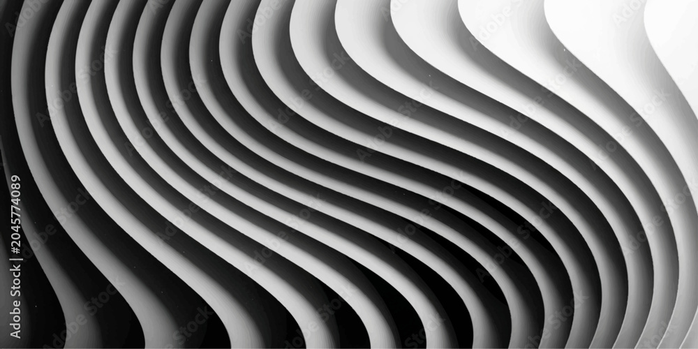 Obraz premium Abstract black and white background with a futuristic 3d spiral tunnel design featuring a geometric circle pattern and a curved metallic texture