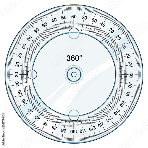 360 Degree Circular Protractor Math Ruler Vector Illustration