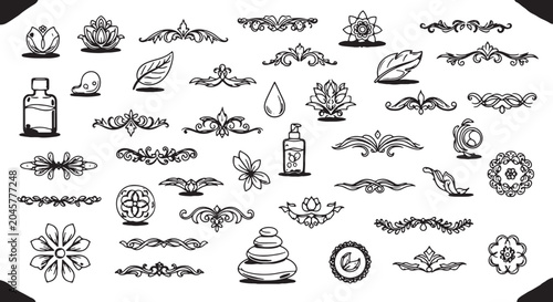 Hand Drawn Beauty Patterns and Cosmetic Line Art Silhouettes Vector Collection