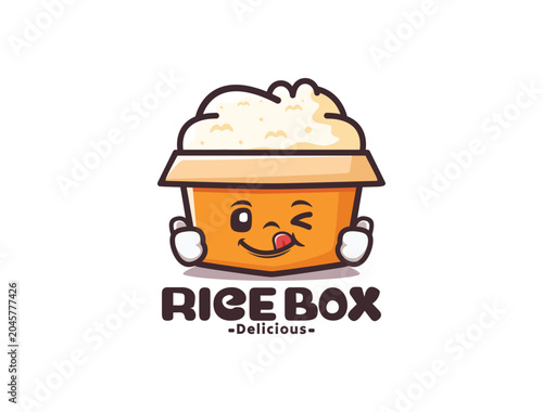 Foto Cute Rice Box Mascot Logo with Thumbs Up