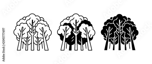 Foto Forest Icons, Tree Group Graphics, Woodland Symbols, Nature Elements, Vector Art