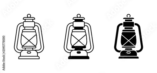 Tableau sur toile Vintage Lantern Icons, Retro Oil Lamp Graphics, Classic Kerosene Lamp Vector Set