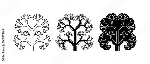 Fotografie Fractal Tree Vector Icons, Black and White Organic Growth Patterns, Abstract Nat