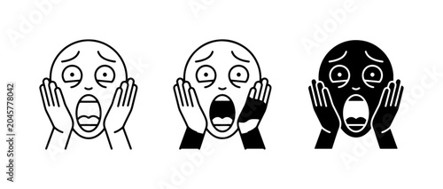 Photos Scared Face Icons, Shocked Expression Vector Graphics, Fearful Emotion Symbols