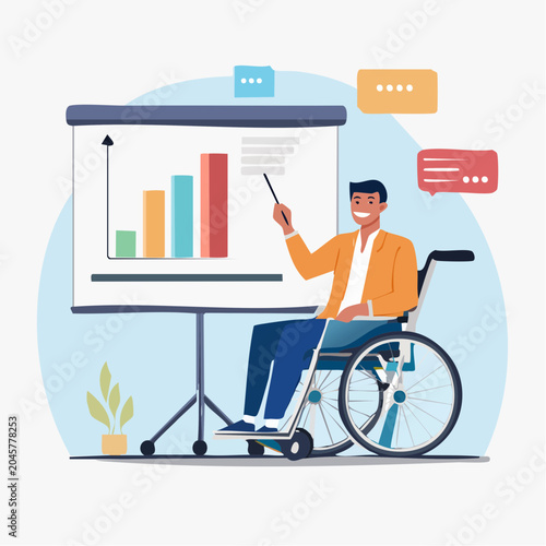 Man in Wheelchair Presenting Business Growth Chart