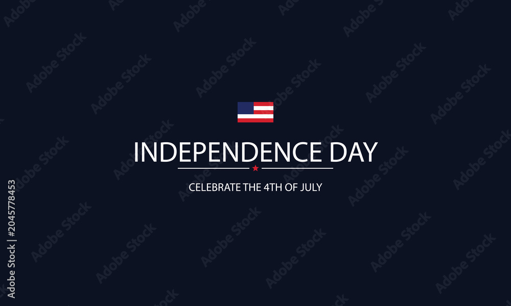 Obraz premium Independence Day typography on dark background, Celebrate the 4th of July patriotic banner vector, American flag holiday greeting card, minimalist USA national day graphic