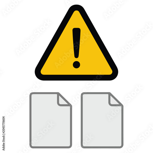 yellow warning alert document file icon flat vector design template