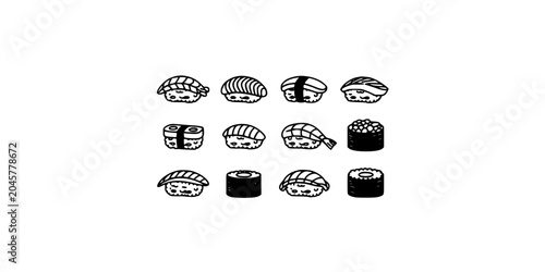 Taco Icons Set of Black and White Vector-Style Illustrations of Mexican Food on White Background Featuring Line Art, Monochrome, Graphic Resources
