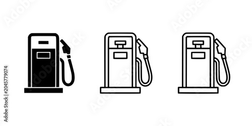 Gas Pumps with Nozzles in a Row, Black and White Line Art Illustration. Featuring Fuel Station, Nozzle, Vector with Transportation and Energy