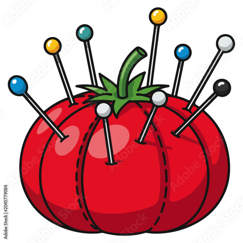 Tomato Pin Cushion Sewing Craft Cartoon Vector Illustration