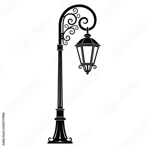 Vintage Ornate Street Light Lamp Silhouette Vector Design