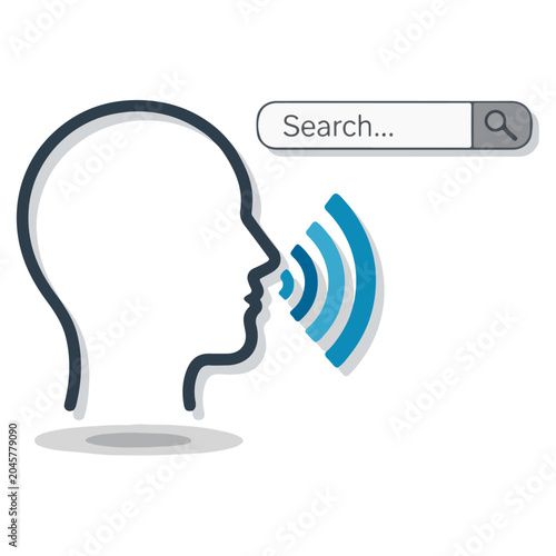 Voice Search Human Head Flat Vector Icon Template