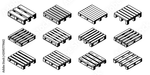Pallets Arranged in a Grid Pattern for Industrial Use and Storage Featuring Logistics, Shipping, Transportation with Warehouse and Stacking Elements