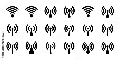 Wifi Symbols in Various Styles and Designs on a White Background Featuring Signal, Internet, Connection with Wireless and Network Elements for Icons