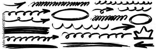 фотографія Hand drawn highlight and marker strokes with underline and arrow accents, brush and pen texture, clean line details, isolated on white