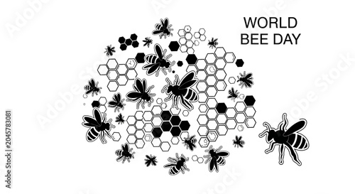 Schilderij op canvas Black and white bees flying together.