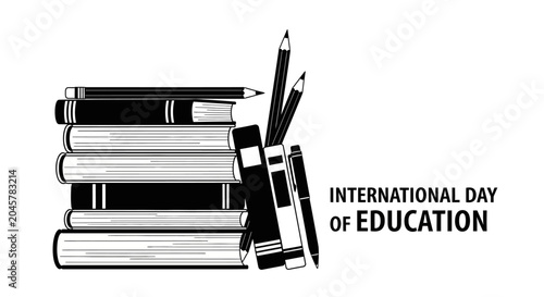 Photos Stack of books with pencils.