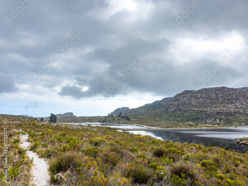 reservoir dam on top of Cape Town rugged mountains