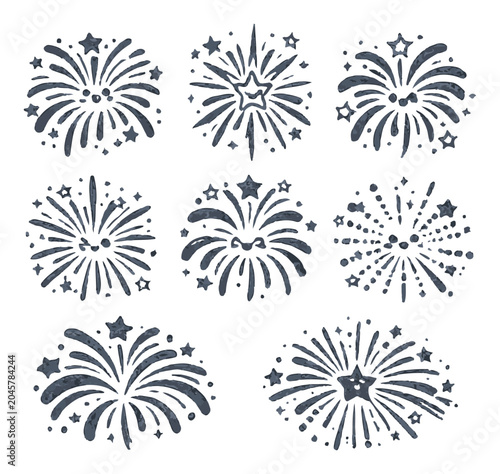 Fotografi Vintage grunge firework stamps with textured distressed effect for rustic design