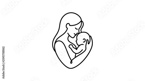Cuadro en lienzo Mother Holding Baby Line Art Icon, Love and Care Symbol