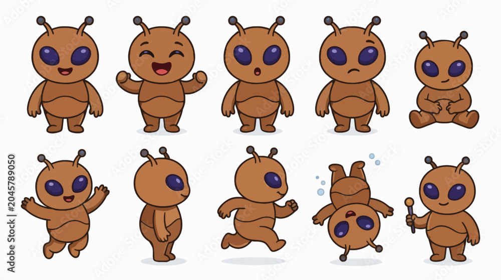 Obraz premium Cute Cartoon Alien Collection Flat Design Vector Illustration For Commercial Use