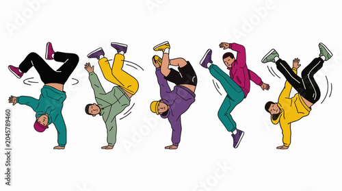 Professional Hip Hop Dancers Breakdancing Flat Illustration Vector Graphic For Commercial Use