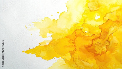 Vibrant yellow watercolor splashes on white paper.