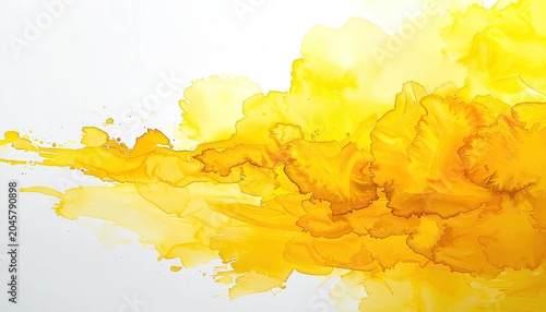 Abstract flowing yellow ink on a white background.
