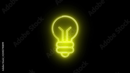 Glowing light bulb idea icon animation isolated on black background.