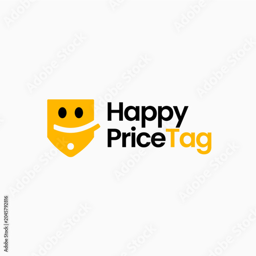 happy smile price tag shop store logo vector icon illustration