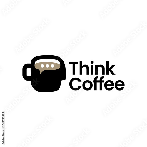 Think Coffee cafe human head brain mind logo vector icon illustration