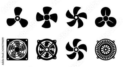 Φωτογραφία Fan Icons Set: Cooling, Ventilation, Airflow Vector Graphics