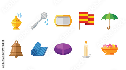 Foto Hindu Puja Ceremony Ritual Items Icons.