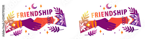 Friendship Handshake Illustration with Cultural Diversity and Unity Concept Vector Design