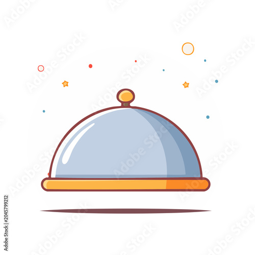 Flat design illustration of a serving dome with decorative elements