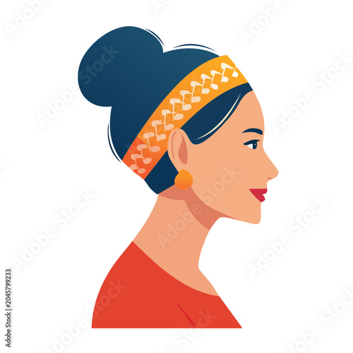 Flat design illustration of a woman in profile with a headband