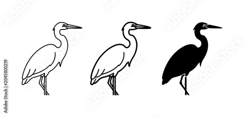 Canvastavla Heron Bird Icons, Line Art and Silhouette, Vector Graphics