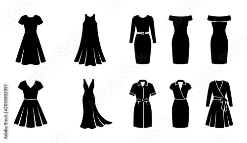 Tableau sur toile Elegant Black Dresses, Vector Fashion Silhouettes, Evening Gowns, Cocktail Style