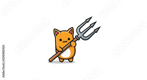 Cartoon cat holding a pitchfork toy.