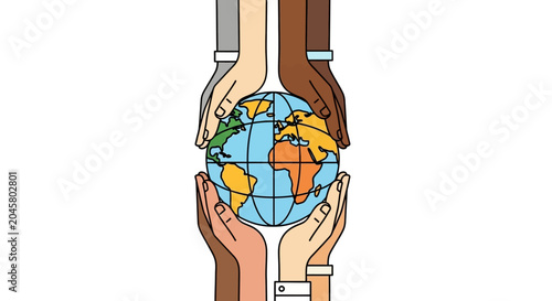 Diverse hands holding the world globe.