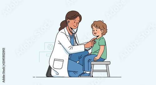 Female Doctor Examining Young Boy.