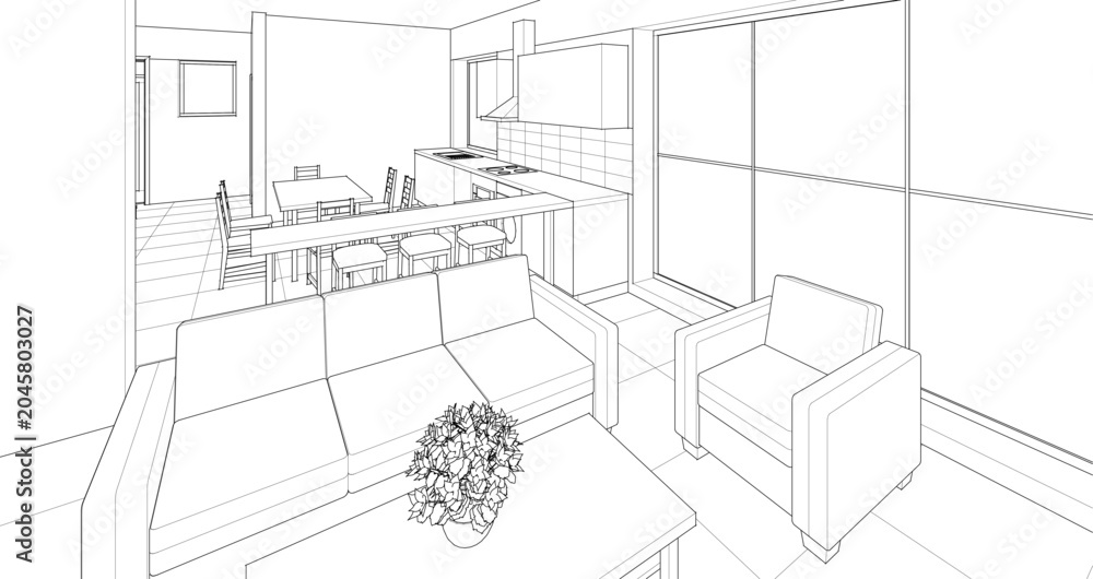 Fototapeta premium interior kitchen living room 3d illustration
