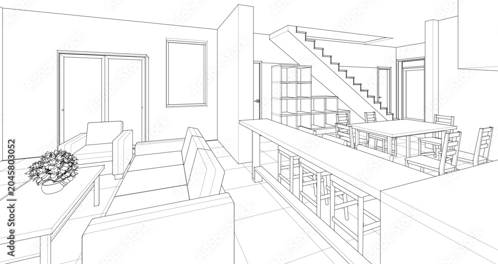 Fototapeta premium interior kitchen living room 3d illustration