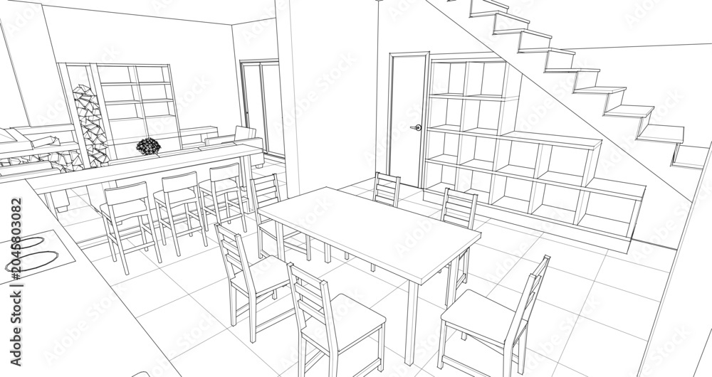 Fototapeta premium interior kitchen living room 3d illustration