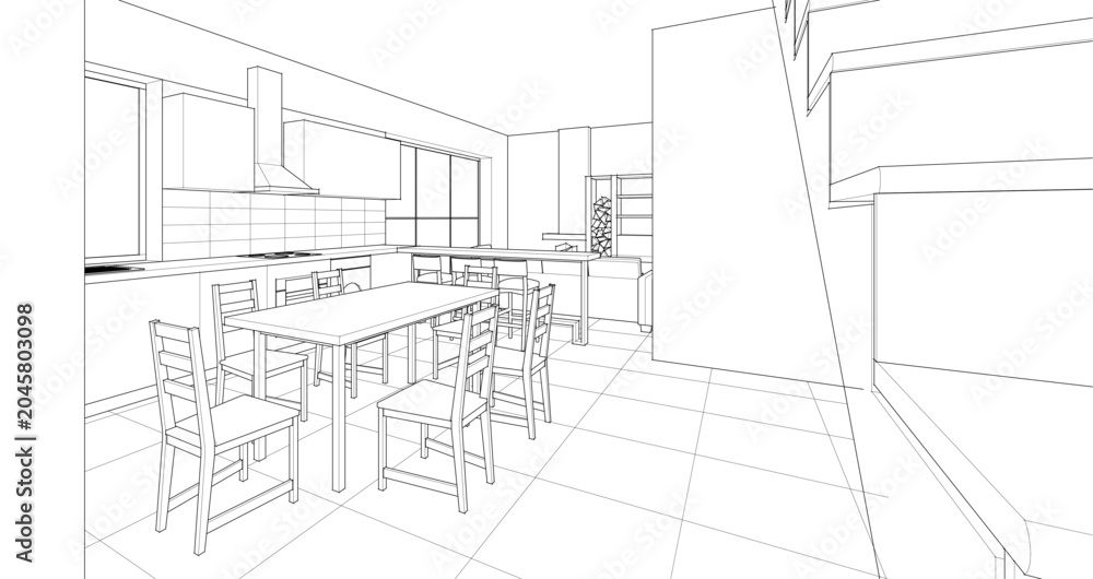 Fototapeta premium interior kitchen living room 3d illustration
