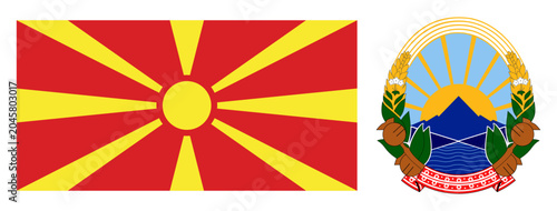 Photography National flag and coat of arms of North Macedonia featuring a radiating yellow s
