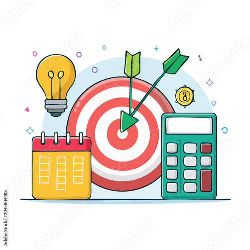 Business concept elements: target, idea, planning, finance